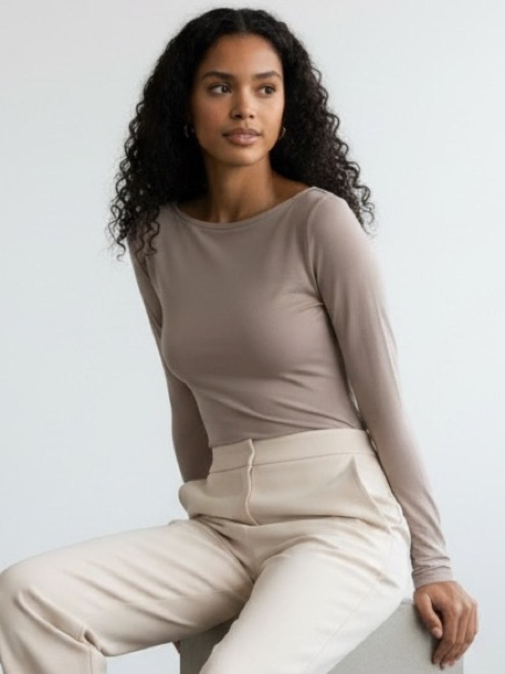 1559 • Taupe Buttery Soft  Long Sleeve Microfiber Bateau Neck Top